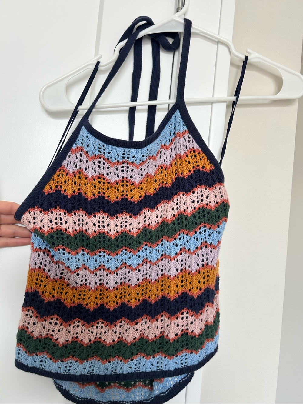 American Eagle Outfitters Navy Multicolor Crochet Halter Tank